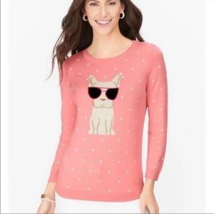 Talbots Cotton Blend Embroidered Polka Dot Bulldog Sweater 2X plus 3/4 sleeve